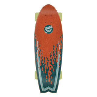 Santa Cruz 8.81 inch Dead Shark Cruzer complete skateboard with surfboard shape, Dead Shark artwork, Krux trucks, and OJ wheels.