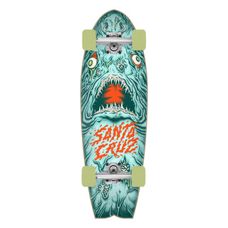 Santa Cruz 8.81 inch Dead Shark Cruzer complete skateboard with surfboard shape, Dead Shark artwork, Krux trucks, and OJ wheels.