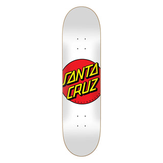 Santa Cruz Classic Dot Deck 8.0" — iconic Classic Dot graphic on painted white with 3D concave and 7-ply North American Maple construction
