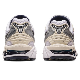 ASICS Women's Kayano 14 Shoes in White/Midnight, featuring 2000s design with GEL technology and TRUSSTIC support.