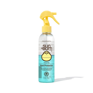 Image of Sun Bum's Heat Protector, a two-phase protective formula designed to shield against thermal damage and reduce blow-dry time, while eliminating frizz.