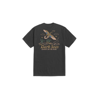 Dark Seas Lagoon pigment tee in dusty black with soft wash garment dyed fabric and signature artwork.