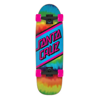 Santa Cruz 8.79" Rainbow Tie Dye Street Cruiser with multi-color graphics, 60mm wheels, and complete setup.