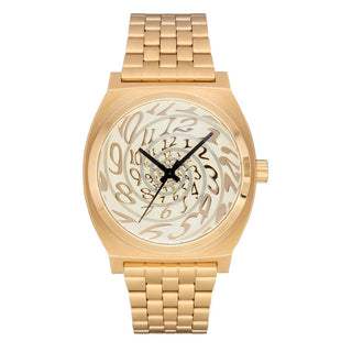 Nixon Time Teller 4th Dimension Gold/Vintage White watch with gold stainless steel bracelet and vintage white dial.