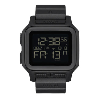 Nixon Regulus MK-1 All Black digital watch with negative LCD display and black TPU strap.