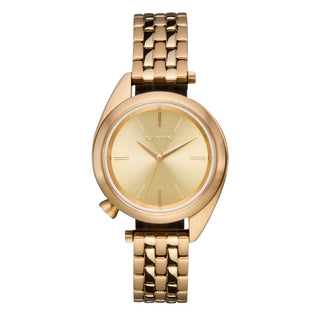 Nixon Eddy All Gold/Gold analog watch with gold-tone stainless steel bracelet and matching gold dial.