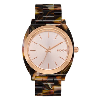 Nixon Time Teller Acetate Rose Gold/Pink watch with handcrafted acetate bracelet and rose gold analog dial.