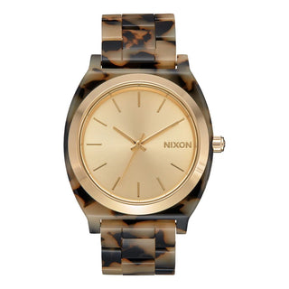 Nixon Time Teller Acetate Cream Tortoise watch with handcrafted acetate bracelet and minimalist analog dial.