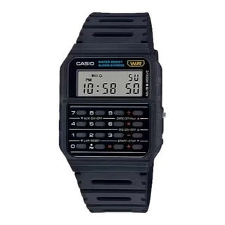 Casio Vintage Data Bank CA53W-1 Watch in black, featuring calculator, dual time, and 5-year battery.