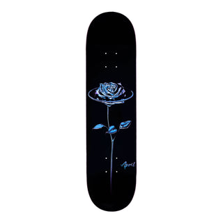 "April Skateboards Chrome Rose Black skateboard deck 8.38 — bold chrome rose graphic on black, premium 7-ply maple construction"