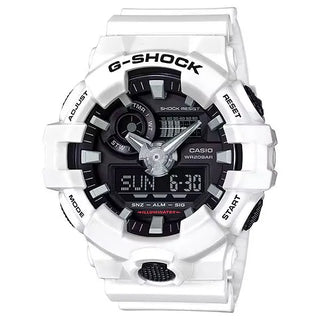 G-SHOCK GA700-7A Analog-Digital Watch, white with bold hands and 3D design.