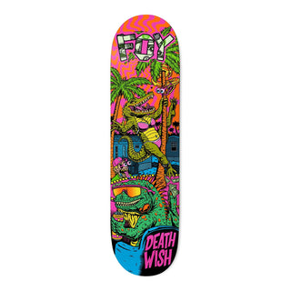 Jamie Foy Dysfunction skateboard deck featuring bold graphic artwork by Cody Diadoto on natural wood with Deathwish branding