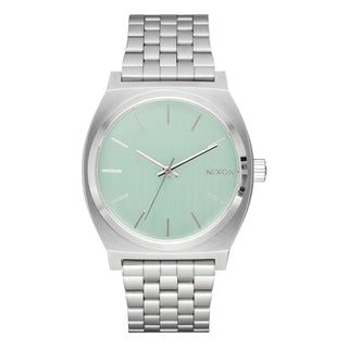 Nixon Time Teller Silver/Pistachio analog watch with stainless steel bracelet and soft pistachio green dial.