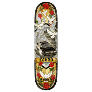 Real Skateboards Ishod Cathedral Twin Tail 8.5 skateboard deck with symmetrical shape and signature graphic.