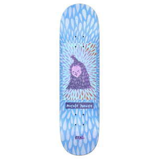 REAL Skateboards 8.25 inch Nicole Echoes pro model skateboard deck with True Fit construction and original artwork by Nora Vasconcellos, 31.5 inch length and 13.88 inch wheelbase