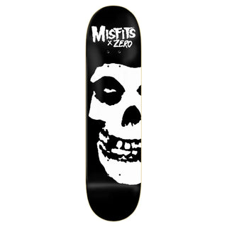 Zero Skateboards 9.0" Misfits Fiend Skull Deck, black and white, hand-screened, officially licensed.