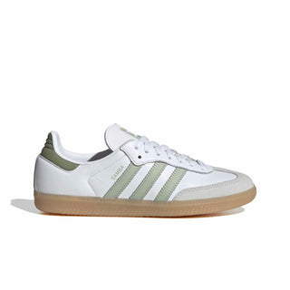 adidas Originals Samba OG Shoes in Footwear White/Halo Green/Tent Green — leather upper, football-inspired tongue, rubber outsole