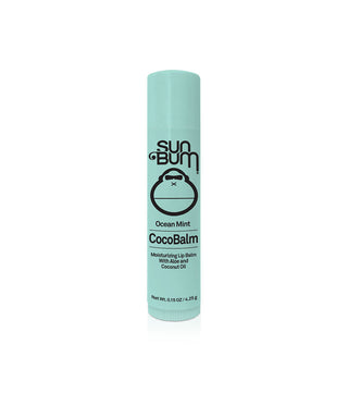 Sun Bum CocoBalm in Ocean Mint flavor, enriched with Coconut Oil and Aloe Vera, for moisturized lips.