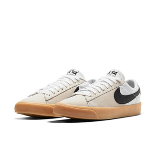 Nike SB Blazer Low Pro GT Shoes in White/Black, designed for durability and flexibility, with suede finish.