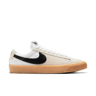 Nike SB Blazer Low Pro GT Shoes in White/Black, designed for durability and flexibility, with suede finish.