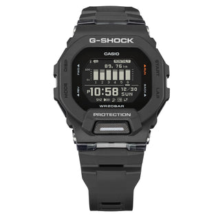 G-SHOCK GBD200-1 black digital watch with step counter, GPS link, and night illumination.