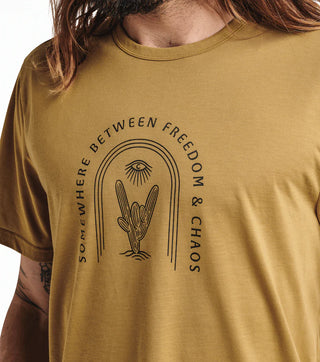 Mathis Saguaro Short Sleeve Knit in bronze, a classic yet high-performance tee for adventurers by Roark Revival, featuring DriRelease® knit fabric for superior comfort and moisture control.