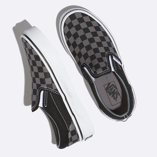 Vans Kids Checkerboard Classic Slip On Shoes Black/Pewter