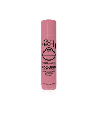 Sun Bum CocoBalm in Wild Strawberry, with Coconut Oil and Aloe Vera for hydrated, happy lips.