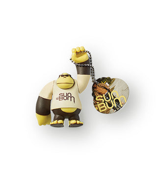 Lucky Bum vinyl ape keychain by Sun Bum, 3 inches, moveable parts, for sun protection reminder.