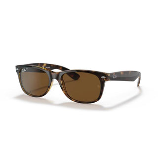 Ray-Ban New Wayfarer in Polished Tortoise with brown polarized lenses, square frame.