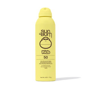 Image of Sun Bum Kids SPF 50 Clear Sunscreen Spray, a clear, water-resistant, high-protection sunscreen for active children.