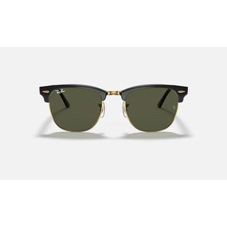 Ray-Ban Clubmaster Classic Sunglasses RB3016 in Polished Black On Gold with G-15 Green lenses, square browline acetate frame with Black On Gold temples, 51mm lens width, 43.9mm lens height, 145mm temple length, iconic browline design