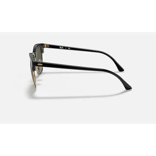 Ray-Ban Clubmaster Classic Sunglasses RB3016 in Polished Black On Gold with G-15 Green lenses, square browline acetate frame with Black On Gold temples, 51mm lens width, 43.9mm lens height, 145mm temple length, iconic browline design