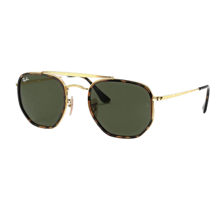 Ray-Ban Marshal II sunglasses in polished gold metal frame with adjustable nose pads, offering a bold hexagonal shape.