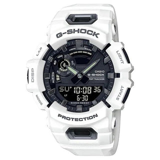 G-SHOCK GBA900-7A white analog-digital watch with smartphone connectivity and fitness tracking features.